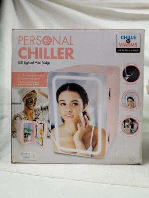 LED Lighted coral Mini Fridge With Mirror Door for beauty products / Beverages. - Image 1 of 4