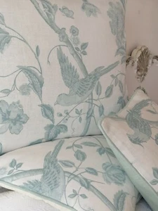Laura Ashley Cushion Cover SUMMER PALACE Off White/Duck Egg 16" x 16" - Picture 1 of 3