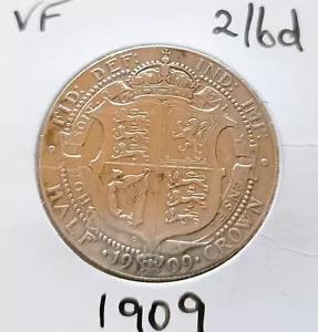 More details for 1909 half-crown edward vii 92.5% silver veryfine km#802 sp#3980 rare year