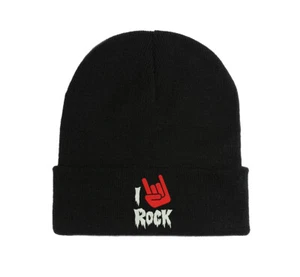 I Love Rock Music Embroidered Beanie Hat Winter Autumn Cap Comfortable Wear - Picture 1 of 3