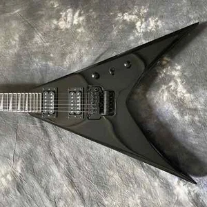 Guitarra Eléctrica Negra King V Incrustación de Resina Doble Trémolo Puente Pastillas HH - Imagen 1 de 7