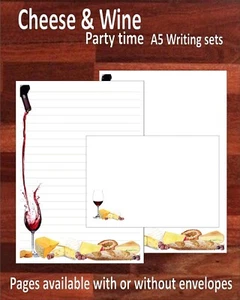 Cheese and Red Wine Fun A5 Letter Writing Paper Stationary Sets - Picture 1 of 12