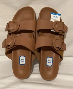 New Men’s Time and Tru Dressy Footbed Slide Sandals, Size 12 W Wide Cognac NWT - Picture 1 of 5