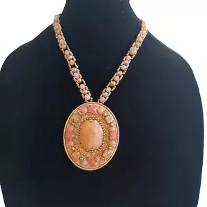 Chicos Large Pendant Necklace Statement Piece Pink - Picture 1 of 3