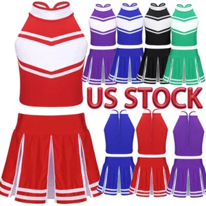 US Kids Girls Cheerleading Outfit Sleeveless Tops with Pleated Skirt Set Costume - Picture 1 of 30