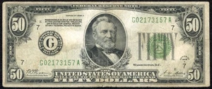 1928 A $50 Fifty Dollar Chicago, IL Federal Reserve Note FRN REDEEMABLE IN GOLD - Picture 1 of 3