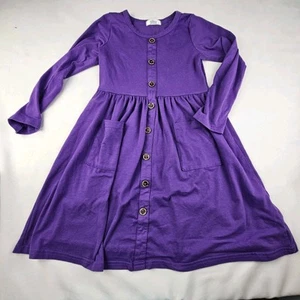 Arshiner Little Girls Size 120cm 5/6 US Purple Button Front Dress Long Sleeve  - Picture 1 of 6