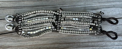 Uno De 50 Silver Leather Beaded Toggle Closure Wide Multi Strand Bracelet Sz M - Image 1 of 4