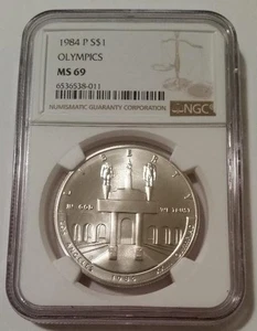1984 P Olympics Commemorative Silver Dollar MS69 NGC - Picture 1 of 2