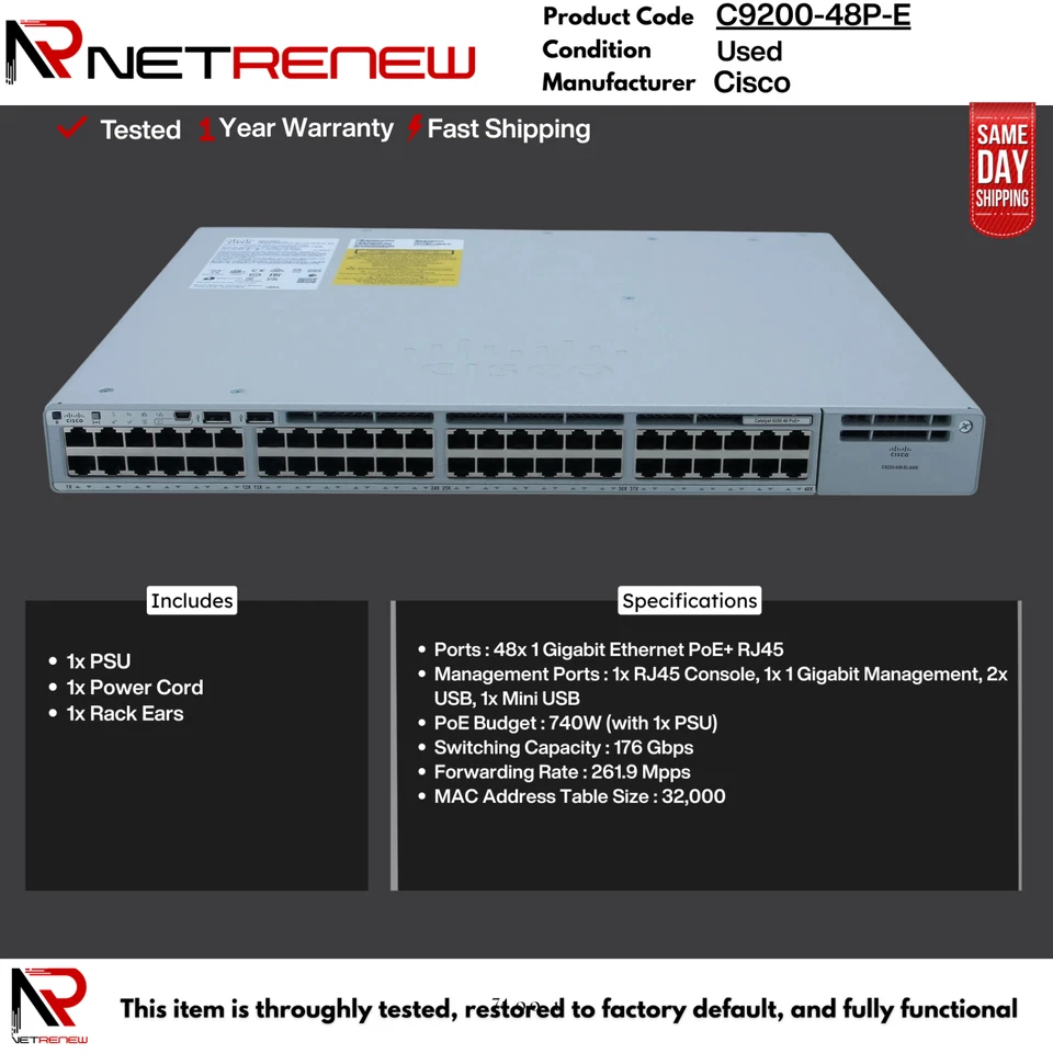 C9200-48P-E Cisco Catalyst   Switch 48 Port PoE+ - Image 1 of 1