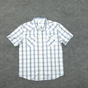 Levis Shirt Mens XL Blue White Plaid Short Sleeve Pearl Snap Western Pockets - Picture 1 of 7