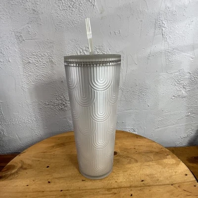 Starbucks Tumbler Cup 24oz White Textured Mermaid Lid Straw Cold Drink 2023 - Image 1 of 4