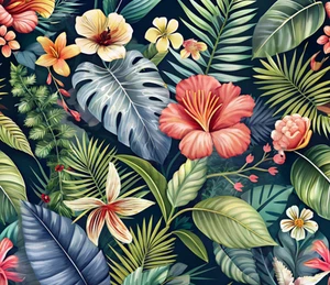 Premium Tropical Flowers, Tree Leaves, Jungle Feature Wallpaper, Wall Sticker 2m - Picture 1 of 4