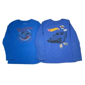 Jumping Beans HOT WHEELS Boys Girls 7-8 Graphic Long Sleeve Shirt Blue Race Team - Picture 1 of 5