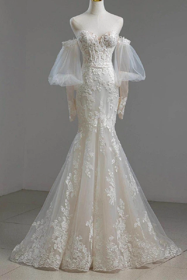 NUEVO Vestido de novia de encaje sirena marfil (US 10-12) - ENVÍO GRATUITO 🚚 Foto 1 de 4