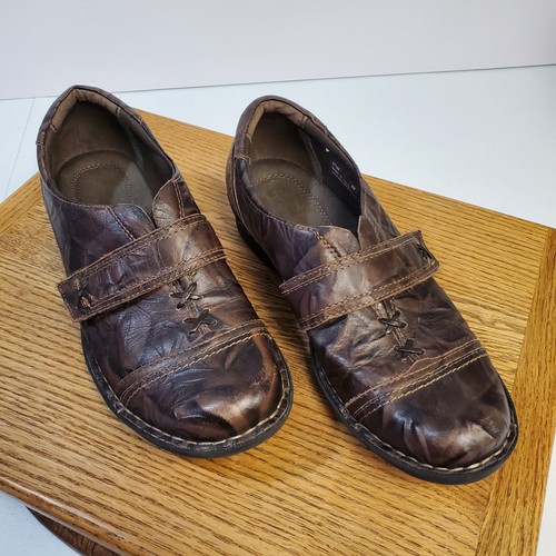 Scarpe Clarks donna taglia 8M pelle marrone comode bilanciere gancio passante ballerine casual