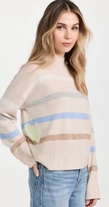 Kerri Rosenthal New Marlow Mock Neck Striped Cashmere Pullover Size M BNWT - Picture 1 of 14