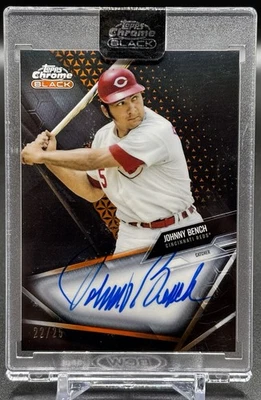 2021 TOPPS CHROME BLACK - Johnny Bench AUTO 22/25 Orange Refractor REDS HOF - Image 1 of 2