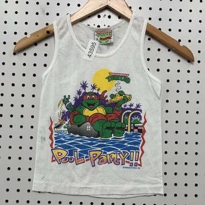 VTG 90s Teenage Mutant Ninja Turtles Tank Top White Child Small Sleeveless 12x16 - Image 1 of 4