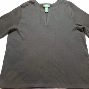 LAUREN RALPH LAUREN V-Neck T-Shirt Plus Sz 2X Black Monogram Stretch Casual S/S - Picture 1 of 8
