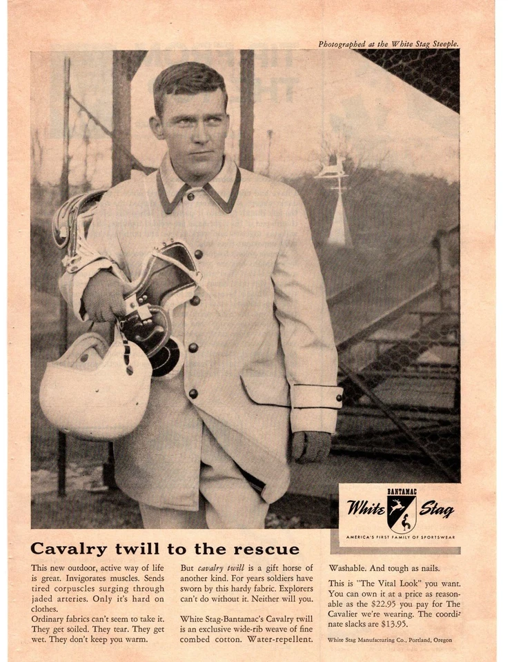 1957 White Stag Bantamic Sportswear Calvário Sarja Portland OU Campanário Estampa Anúncio - Imagem 1 de 1