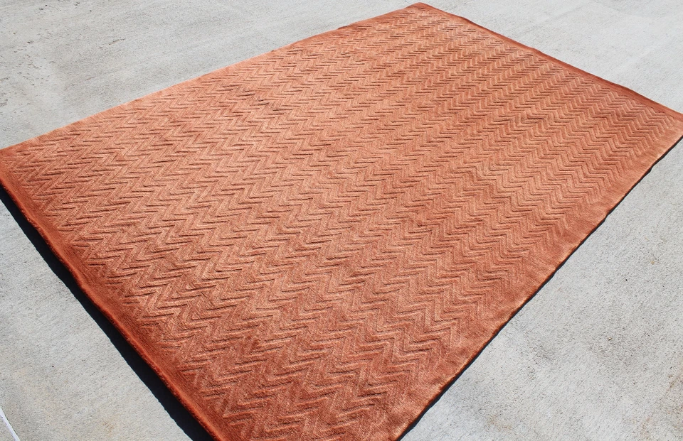 R4230 Green Color Geometrical Design Tibetan Woolen Rug 6 X 9' Handmade in Nepal