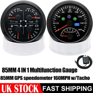 2 Gauge Set 85mm GPS Speedometer 160MPH W/Tacho&85mm 4 In 1 Multifunction Gauge - Picture 1 of 20