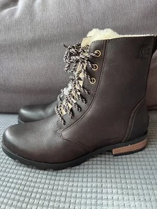 Sorel boots Emelie Short Lace Up women brown Leather Cozy Waterproof Size 8 new - Picture 1 of 5