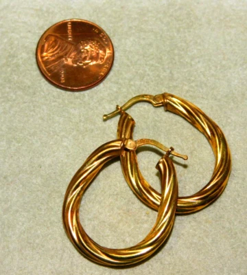 Yellow Gold Plated Sterling Silver Twisted Hoop Pierced Vintage Earrings 5.4g - Image 1 of 4