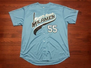 MYRTLE BEACH MERMAN BASEBALL JERSEY MENS XXL 2XL BLUE WHITE KENNY POWERS 55 NC - Picture 1 of 7