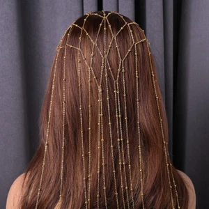 Cadena de cabeza de metal de moda cuadrada borla larga estrás aro para cabello de mujer 11421 - Imagen 1 de 5
