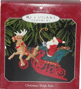 Hallmark Ornament Weihnachten Schlittenfahrt Weihnachtsmann Rentier 1998 Urlaub Vintage - Bild 1 von 2
