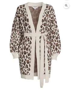 Cheetah Print Long Sleeve Open Front Knit Sweater - Picture 1 of 6