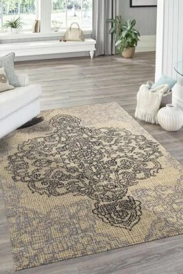 Ivory Medallion Rug by EORC | Elegant and Timeless Area Rug for Adding Sophistic - Image 1 of 4