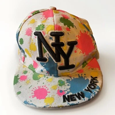 Gorra de béisbol New York NY City Hunter pintura púrpura salpicaduras XL ajustada pico plano Foto 1 de 4