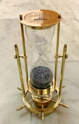 Vintage Brass Sand Timer Sandglass Hourglass Timer Clock Home Decor Gift Kitchen - Image 1 of 4