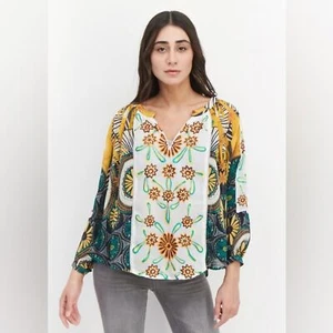 KAS WOMENS FLORAL EMBROIDERED PULLOVER TUNIC TOP IN YELLOW Size Small - Picture 1 of 9