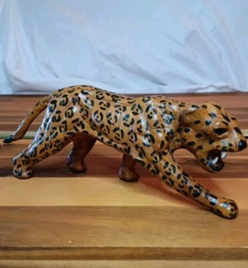 70'S VINTAGE, JAGUAR, LEATHER WRAPPED, ART PIECE, Handmade Figure 9" L  3.5" H - Picture 1 of 10