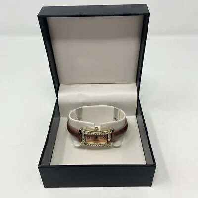 Reloj de pulsera de cuarzo de colección para damas Swiss Gruen correa de cuero oro rosa pavé cristal Foto 1 de 4