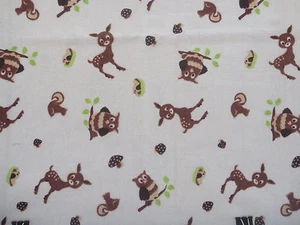 David Textiles 100% Cotton Flannel, Deer & Owl on Cream Background, 15in length - Picture 1 of 3