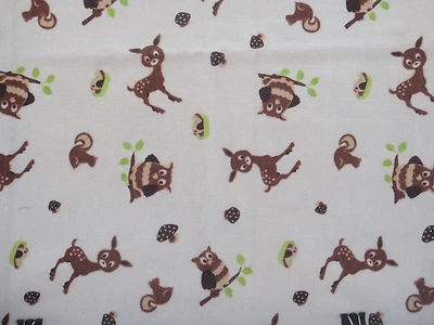 David Textiles 100% Cotton Flannel, Deer & Owl on Cream Background, 15in length  - Image 1 of 3