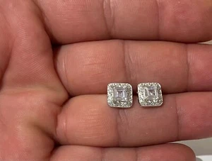 14K WHITE GOLD OVER STERLING SILVER CLUSTER STUD EARRINGS LAB CREATED DIAMOND - Picture 1 of 4