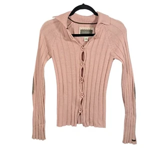 Vintage Hollister Sweater Womens Medium Pink Ribbed Knit Y2K Preppy Cardigan - Picture 1 of 12