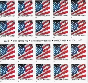 US United We Stand 34c Stamp Pane of 20 Scott #3549a - Picture 1 of 1