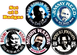 Blues Legends 5 Badge Set 25mm Wolf Reed Muddy Johnson Little Walter - Bild 1 von 1