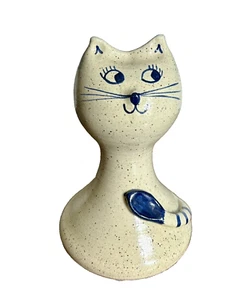 VTG Skinny Cat Piggy Bank Stoneware Studio Art Pottery Folk Signed 8" x 5" - Picture 1 of 8
