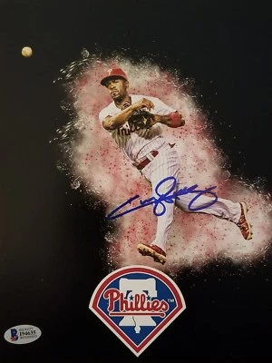 Jimmy Rollins Signed Philadelphia Phillies 8x10 Photo Beckett  - Image 1 of 4