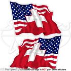 USA United States America-SWITZERLAND Swiss Flying Flag 75mm Stickers Decals x2