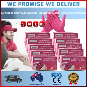 Bulk 1000x Pink Disposable Nitrile Gloves Latex/Powder Free Industrial Medical - Picture 1 of 4