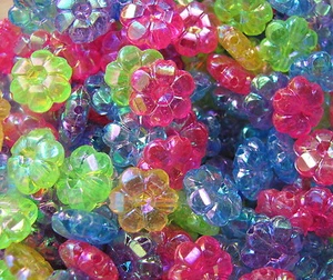 50 flower daisy 10mm faceted AB iridescent plastic beads cute fun choose colour  - Picture 1 of 17